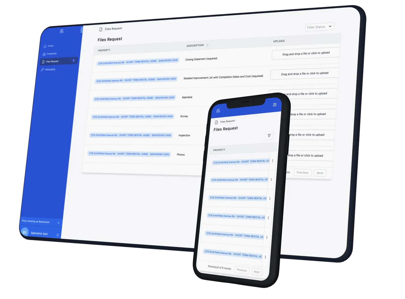 RE Cost Seg’s client portal on a tablet and a phone, with a list of file requests