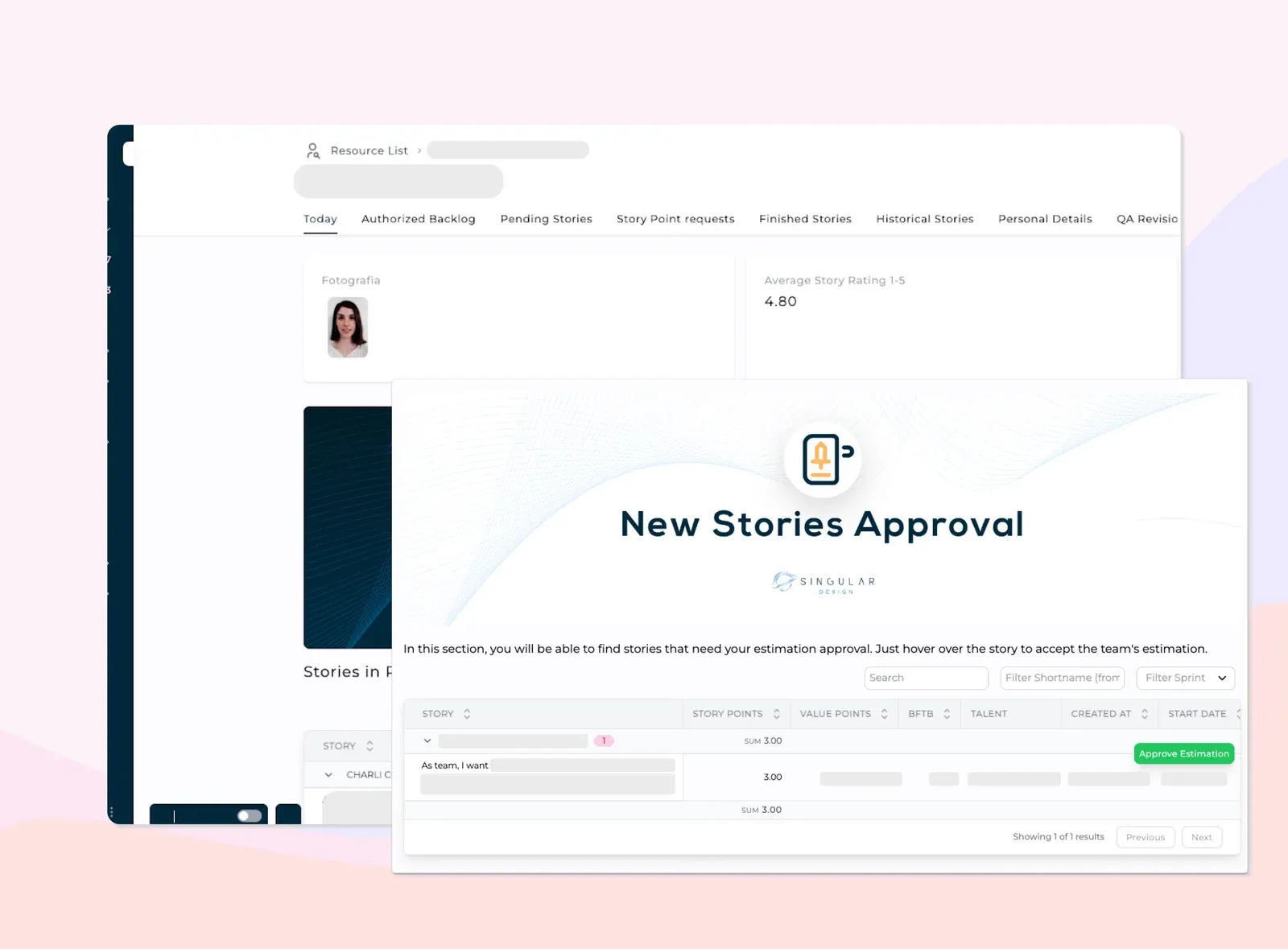 The new stories approval screen, where clients accept the team’s estimates