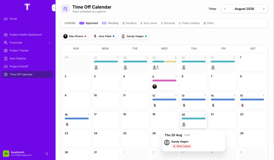 A team time-off calendar